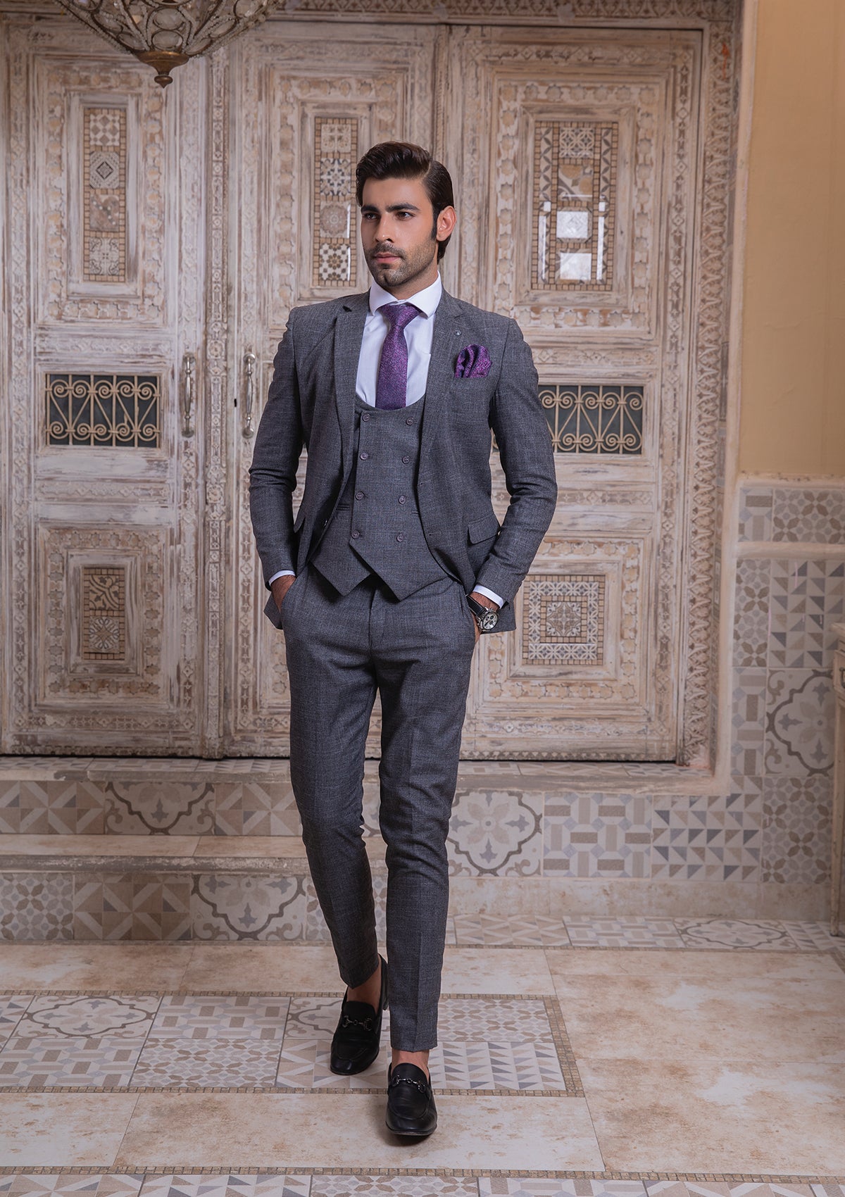 Grey pant clearance coat with shirt